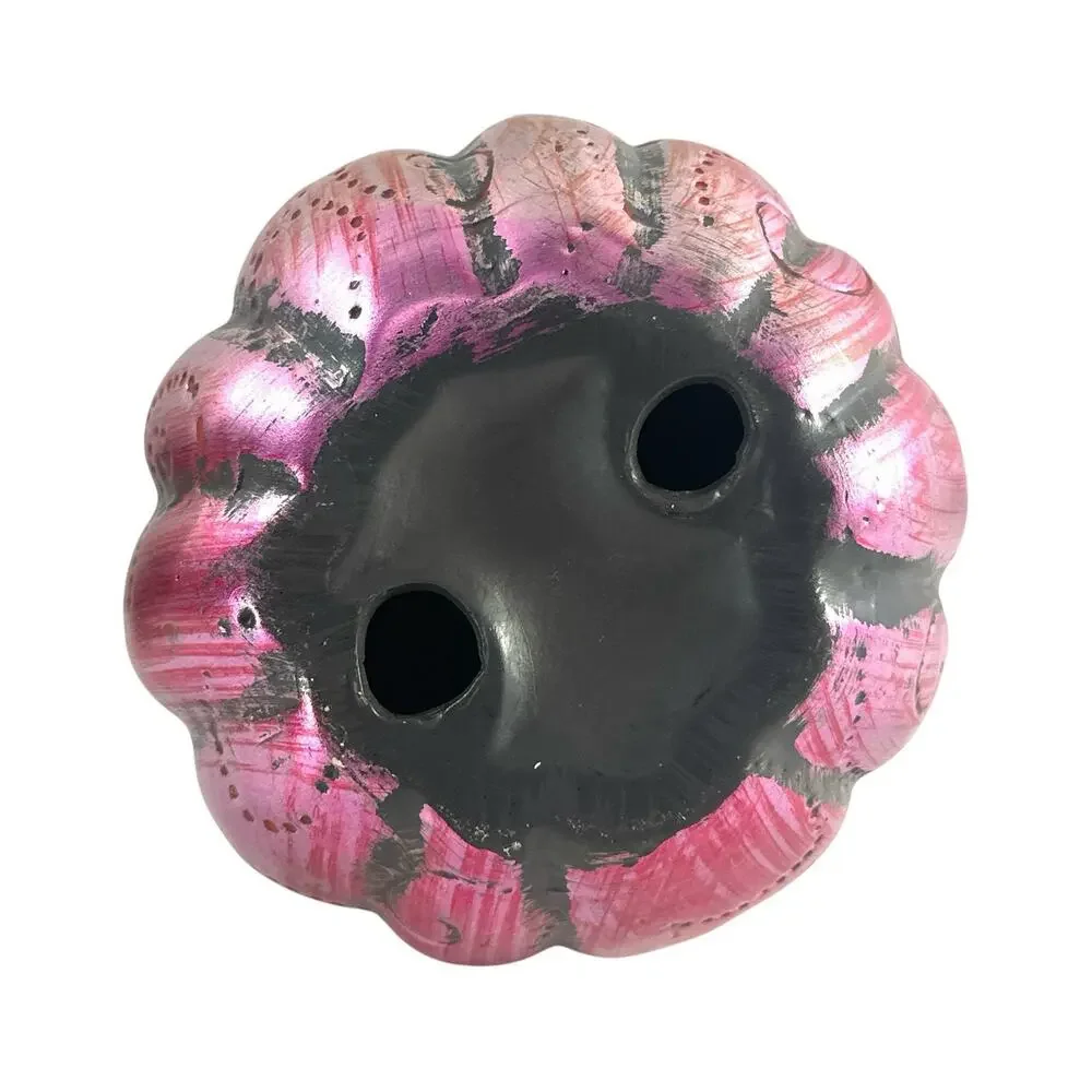 Halloween Ceramic Witch Pumpkin Gourd Metallic Pink Black Glitter 8” Decor